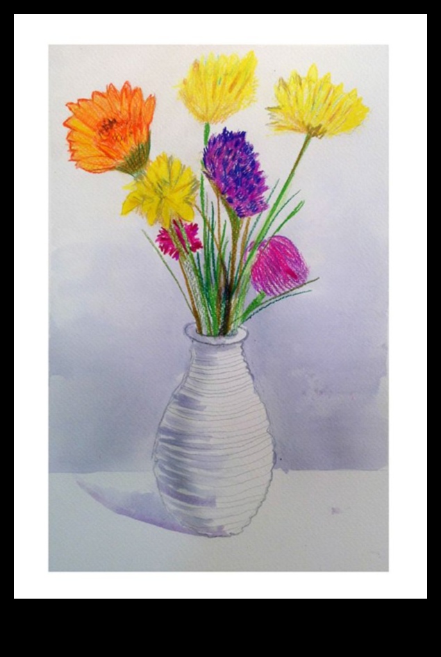 Zīmuļi un ziedlapiņas: ziedu klusās dabas iespaidi